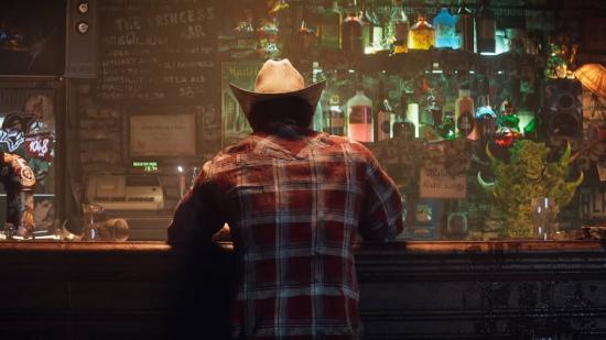 Wolverine can be seen drinking at a bar.