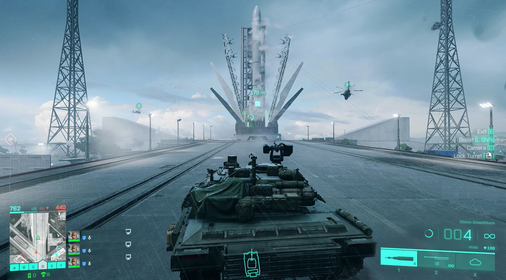 Battlefield 2042 rocket: The rocket on Orbital begins its launch sequence but is attacked by tanks and helicopters.