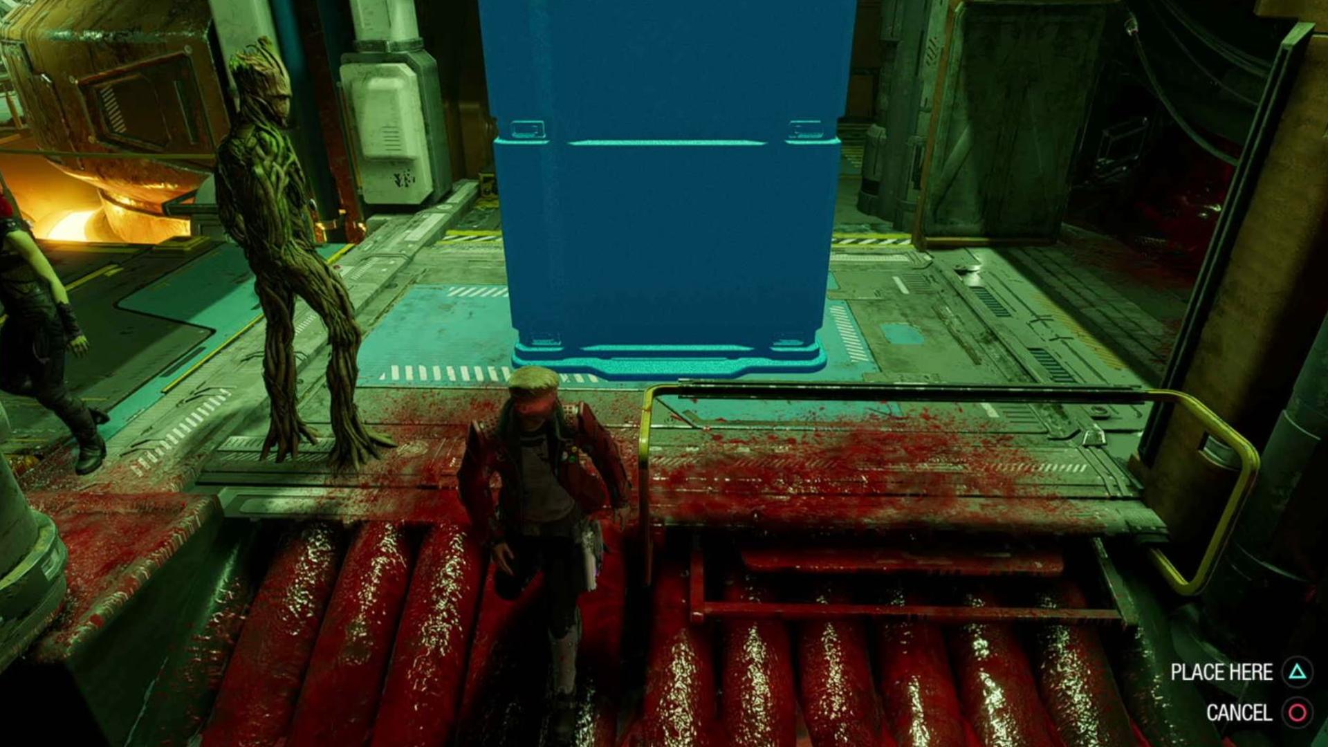 Guardians of the Galaxy outfit locations: Star-Lord is placing the box for Drax to move.