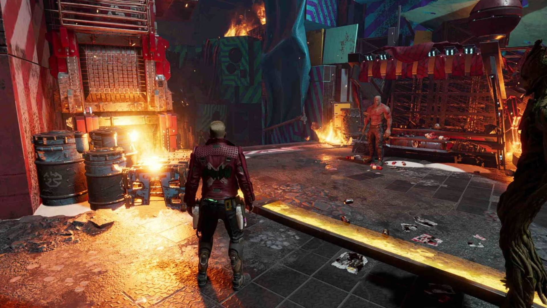 Guardians of the Galaxy outfit locations: Star-Lord is looking at a path which has the outfit box.