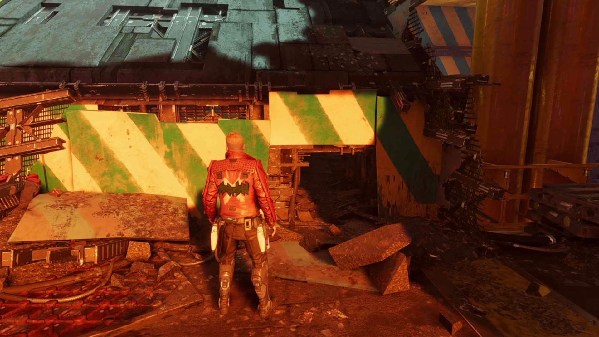 Guardians of the Galaxy outfit locations: Star-Lord is looking at the opening beneath the ramp.