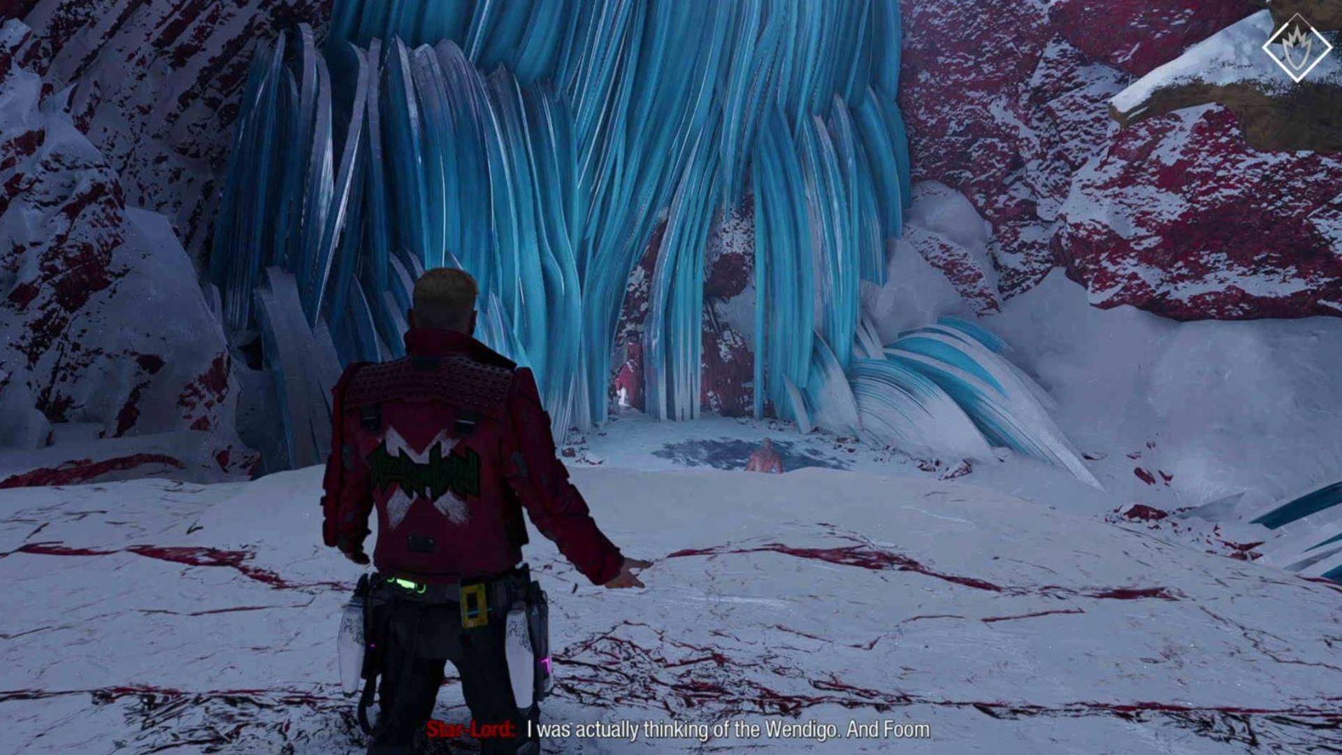 Guardians of the Galaxy outfit locations: The ice wall can be seen with Star-Lord standing on the cliff up to the outfit box.