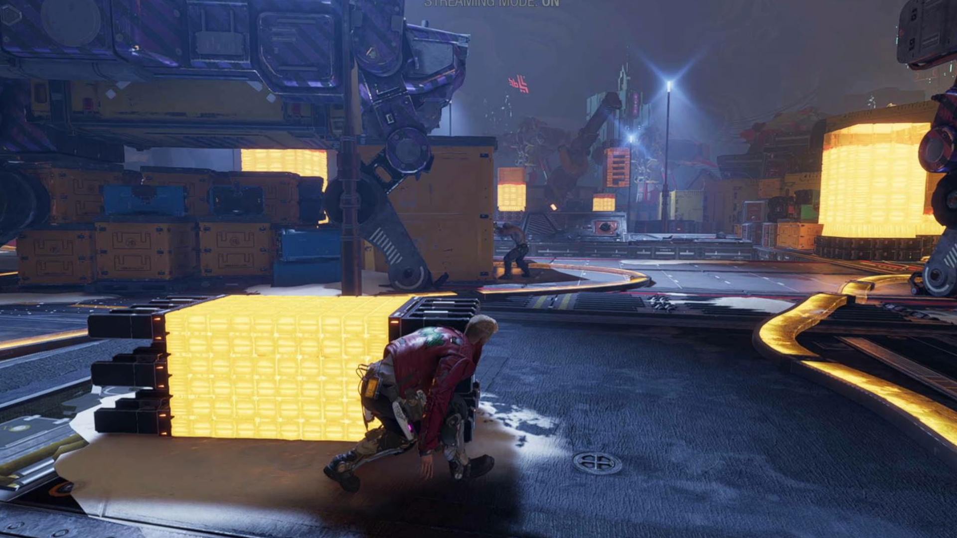 Guardians of the Galaxy outfit locations: Star-Lord is looking at Drax pulling out the yellow box.