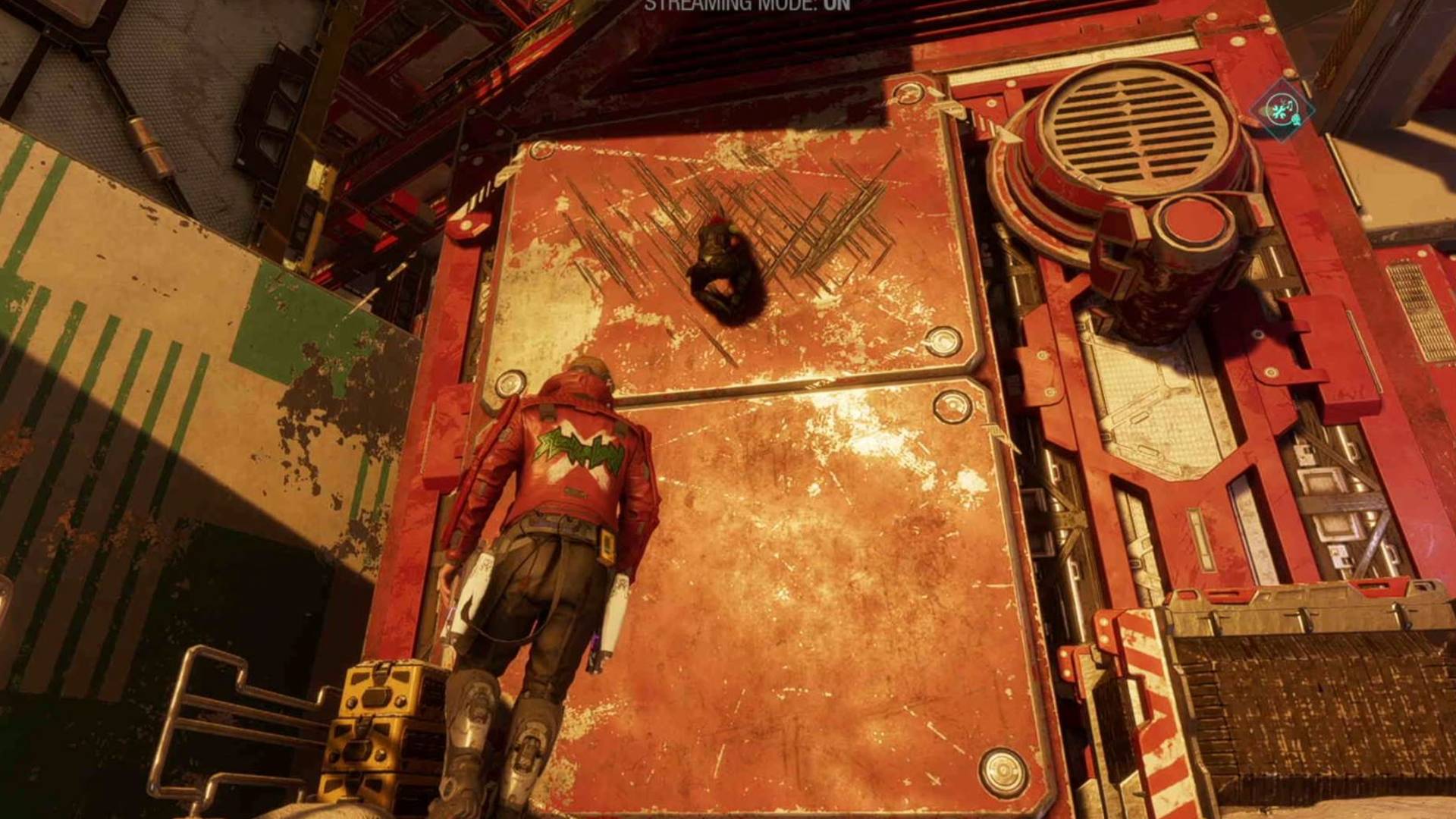Guardians of the Galaxy outfit locations: Star-Lord is looking at the wall Gamora is clinging onto. 