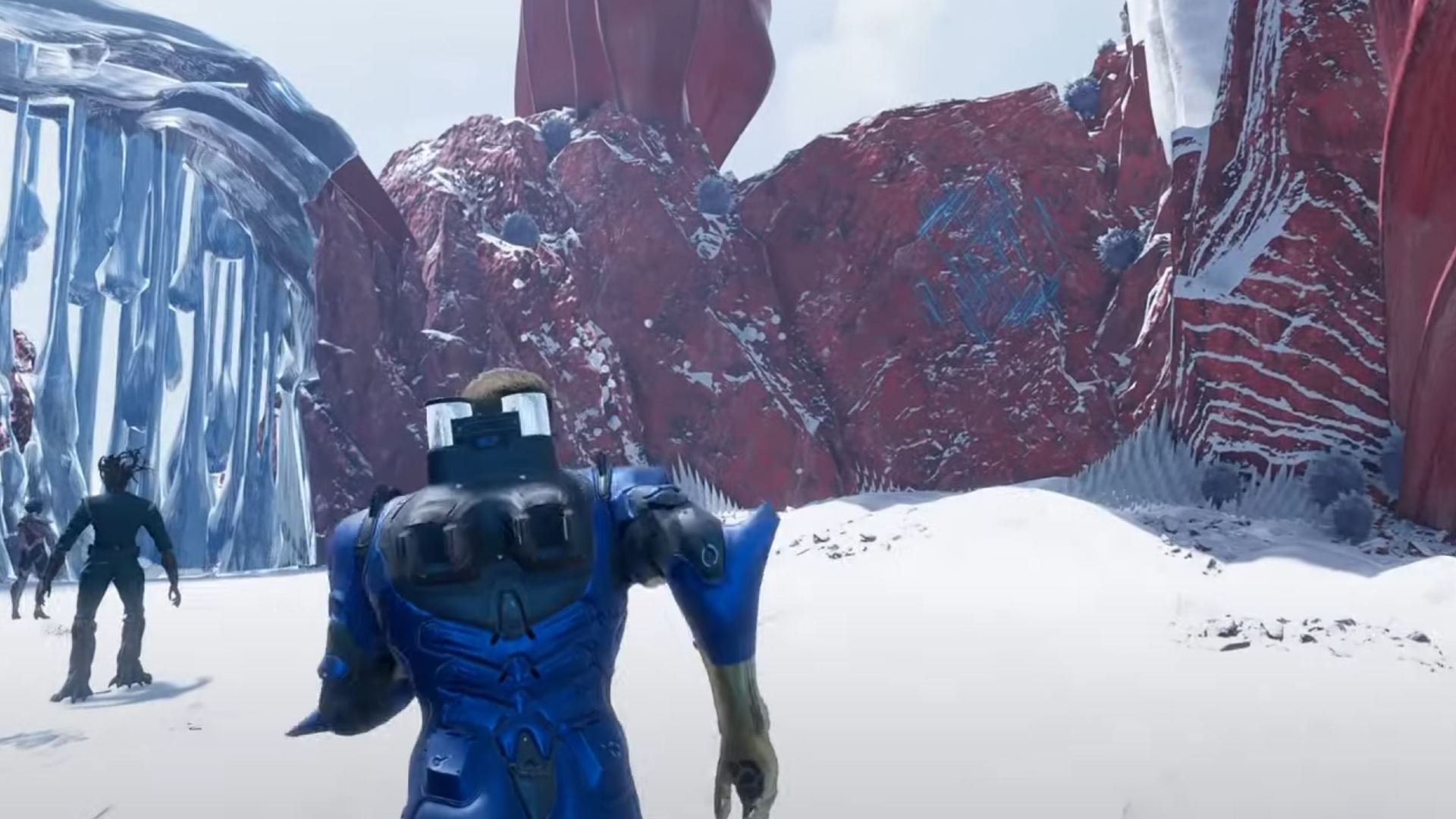 Guardians of the Galaxy outfit locations: Star-Lord is running towards the icicles, while looking at the rock to the right.