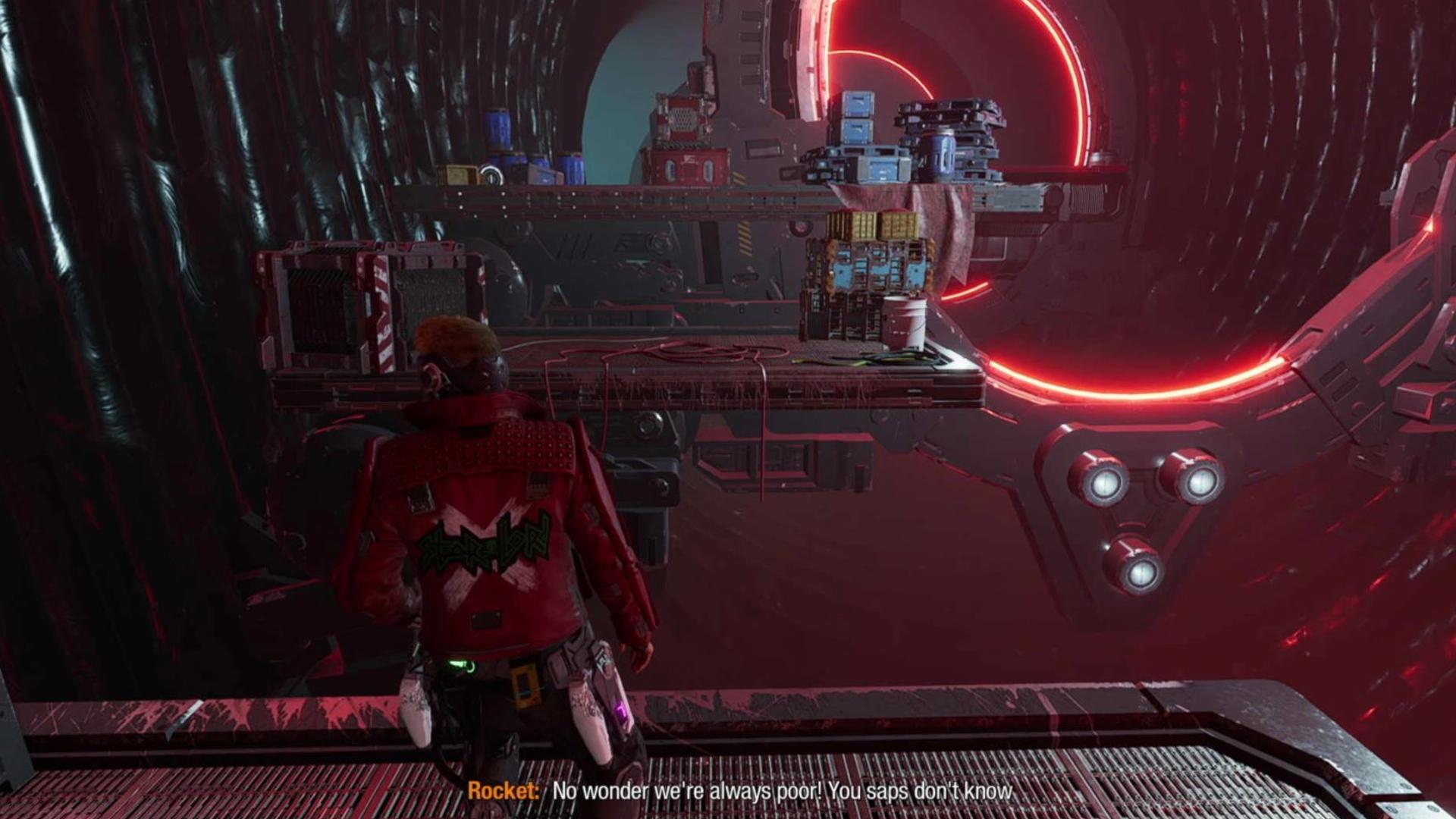 Guardians of the Galaxy outfit locations: Star-Lord is staring at a platform where the chest is located. 