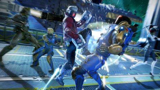 Guardians of the Galaxy How to Unlock and Get The Ice Element: Star-Lord can be seen meleeing an enemy with Gamora and Groot killing enemies behind him.