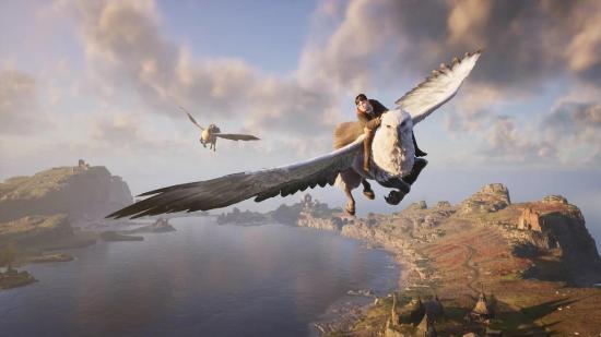 Date de sortie de Poudlard Legacy: Deux étudiants peuvent être vus à travers un hippogriff à travers le ciel au-dessus de Poudlard