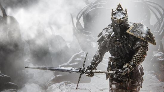 PS Plus December 2021: The player character can be seen wielding a sword in the Mortal Shell Enhanced Edition key art.