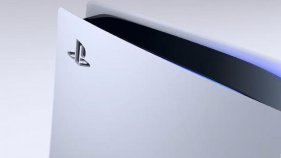 PS5 System Software Update 21.02-04.02: The corner of the PS5 console is shown against a white background.