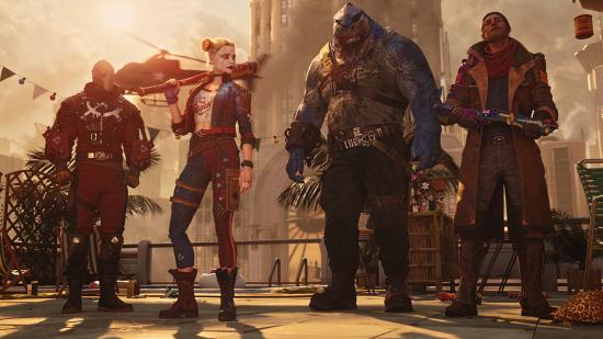 Suicide Squad: Kill The Justice League release date: Captain Boomerang, Harley, Deadshot, and King Shark can all be seen standing next to one another.