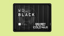 A WD Black Call of Duty hard drive, set against a lime green background