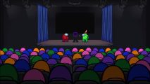 Among Us characters: a host of crewmates in an auditorium