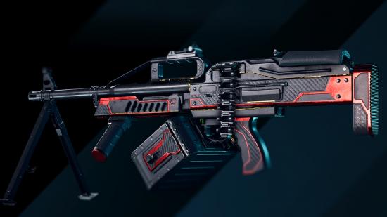Best PKP-BP Battlefield 2042 loadout: A red and black PKP-BP on a black background