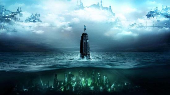 BioShock Isolation Release Date: A lighthouse can be seen with Colombia above it and Rapture below it.