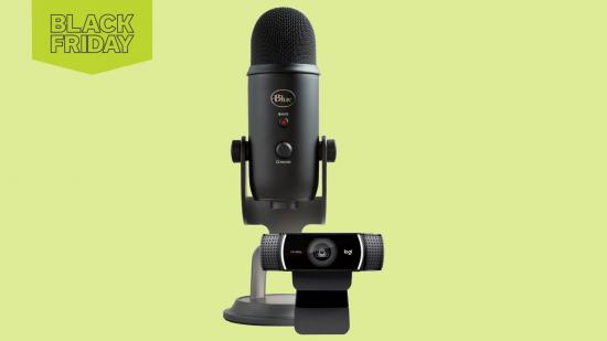 The Blue Yeti and Logitech C922 Pro webcam can be seen with the Black Friday banner.