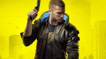 Cyberpunk 2077 Game Pass: V can be seen holding a pistol in the game's key art.