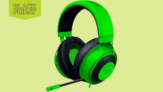 A green Razer Kraken gaming headset with a Black Friday flag at the top left of the frame.