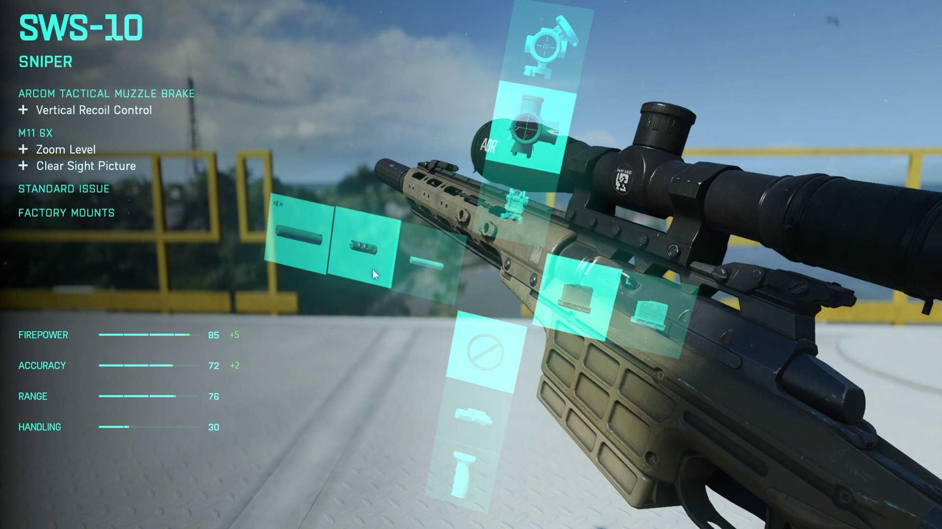 Best SWS-10 Battlefield 2042 loadout: the plus menu showing off different attachments for the SWS-10 