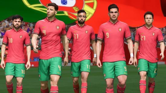 FIFA 22 Bronze Pack Method: Five Portuguese players walk across the pitch
