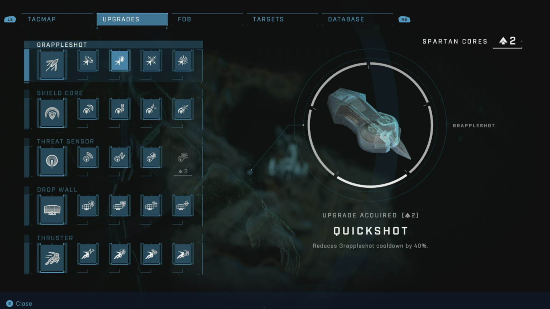 Halo Infinite Best Upgrades: The menu showing the quickshot upgrade.