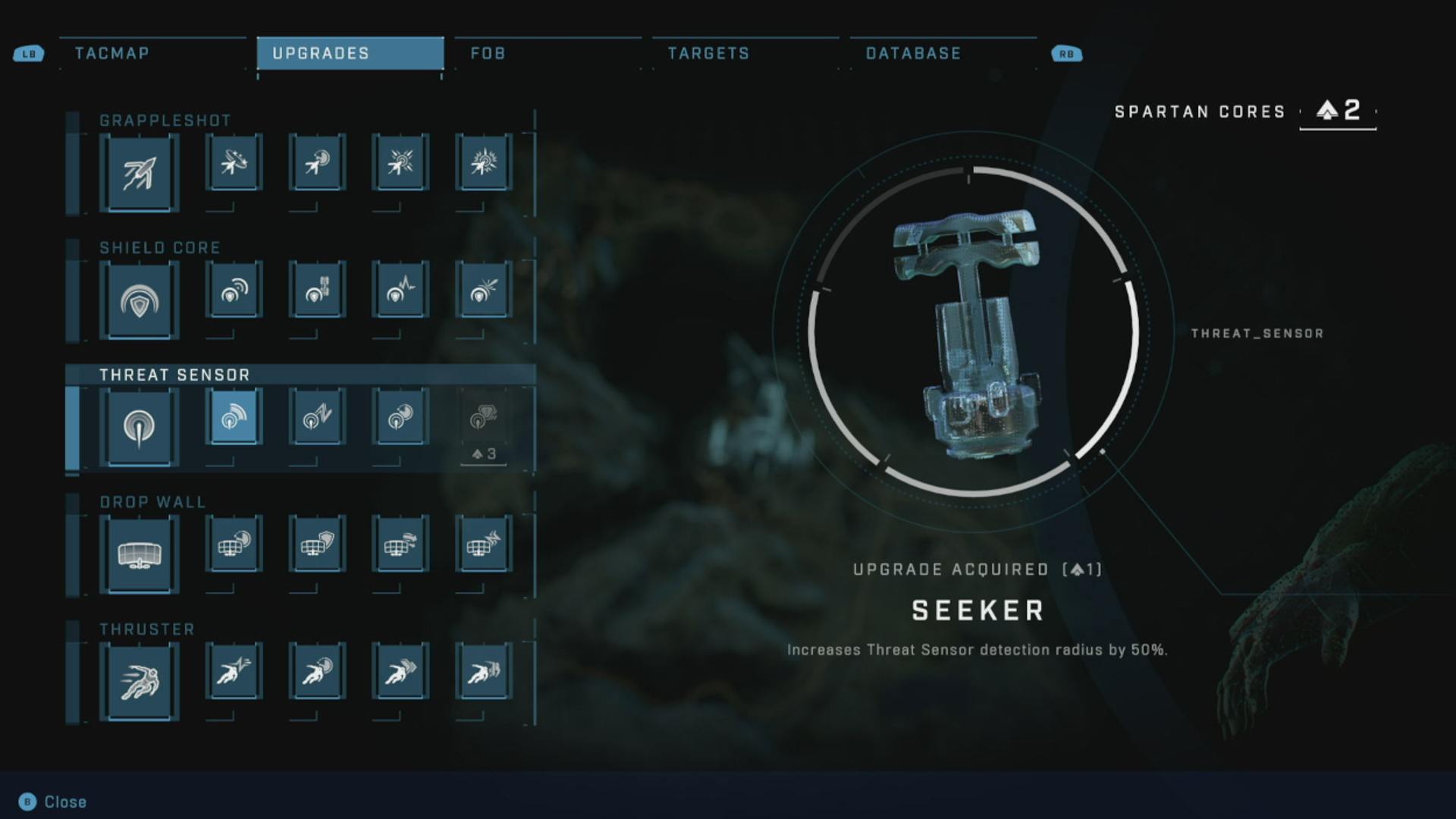 Best Halo Infinite upgrades: The menu showing the Seeker upgrade.