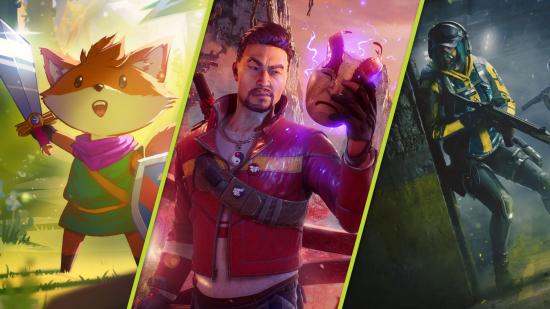 Xbox Game Pass 2022 day one launches: The fox from Tunic, an operator from Rainbow Six Extraction and Lo Wang can be seen alongside one another.