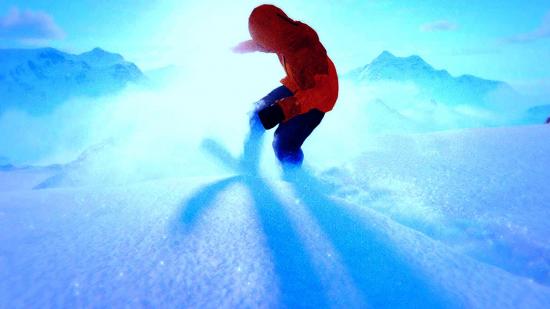 Shredders Game Pass: A snowboarder stopping in deep snow