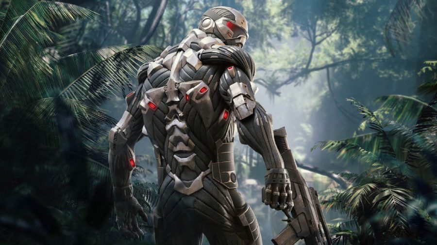 Crysis 4: Nomad can be seen in a forest.