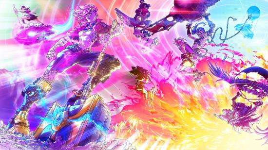 Fortnite loading screen featuring Vi and Jinx in vibrant splashes of pinks, blues, and yellows
