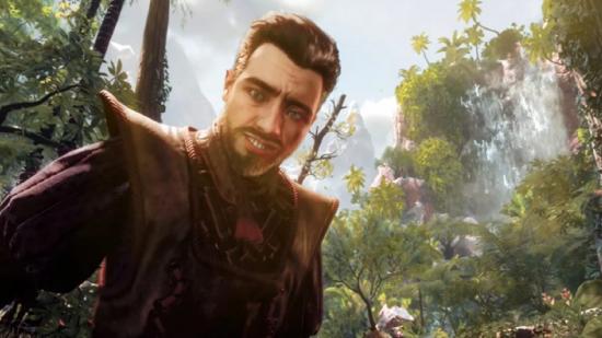 Horizon Call of the Mountain release date: A man can be seen looking at the player with a forest behind him.
