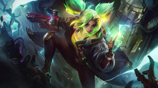 League of Legends' Zeri - a green-haired girl with a red gun