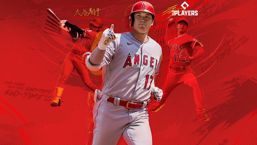 MLB The Show 22: Ohtani can be seen on the cover with two more images of him faded into the red background.