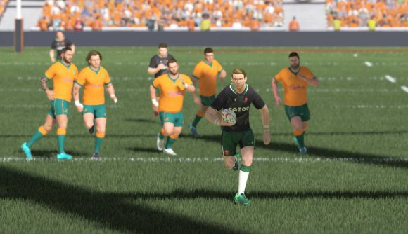 Rugby 22 review: Dan Biggar runs towards the try line away from the Wallabies