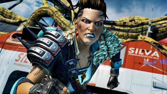 Apex Legends PS5 Version News: Mad Maggie with her fist clenched in Olympus