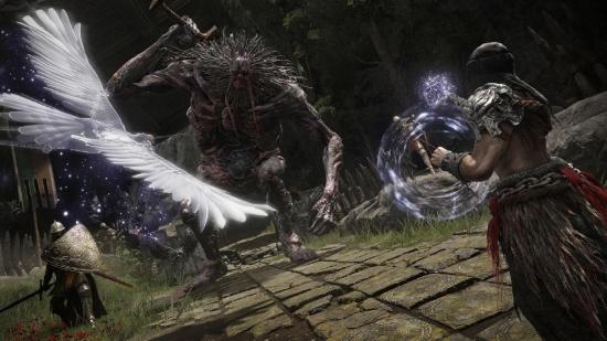 Elden Ring Rune Farming Spots: A player can be seen attacking a troll.