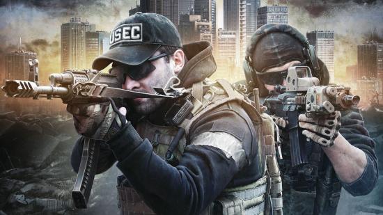 Escape From Tarkov system requirements: Two PMCs look down their rifles