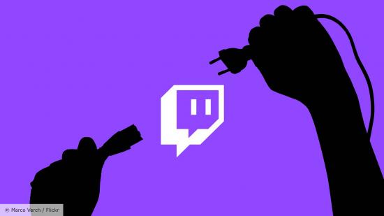 Twitch react meta: two hands pull the plug over a Twitch logo