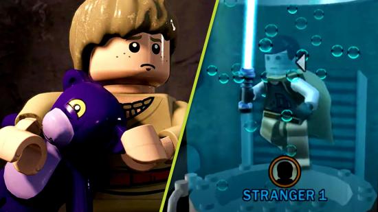 Lego Star Wars The Skywalker Saga: Two images, one of Lego Anakin Skywalker and one of the character creator in The Complete Saga