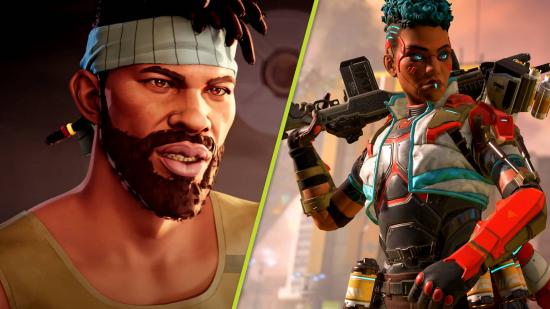 Apex Legends Newcastle character leaks: Two images, one of Jackson from an Animated Short and another of Bangalore from the System Override Event.