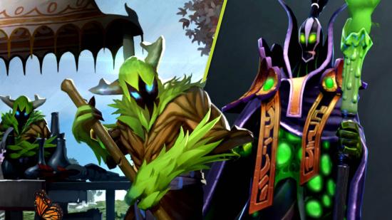 Dota 2 Spring Cleaning 2022 update: Two images, one of creeps "spring cleaning" and one of Rubick, a Dota 2 hero
