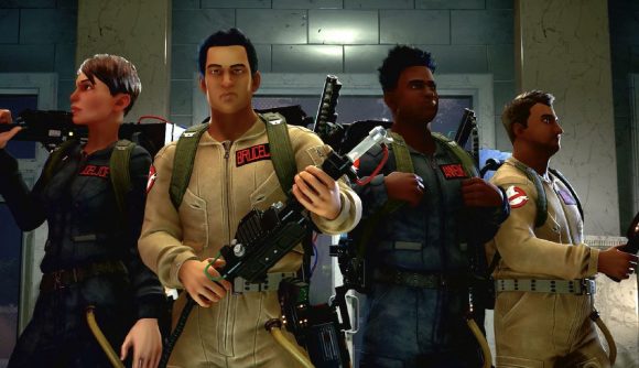 Ghostbusters Spirits Unleashed Crossplay: Four ghostbusters can be seen alongside one another