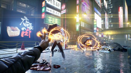 Ghostwire Tokyo Preview: Akito can be seen using his Ethereal Weaving on enemies