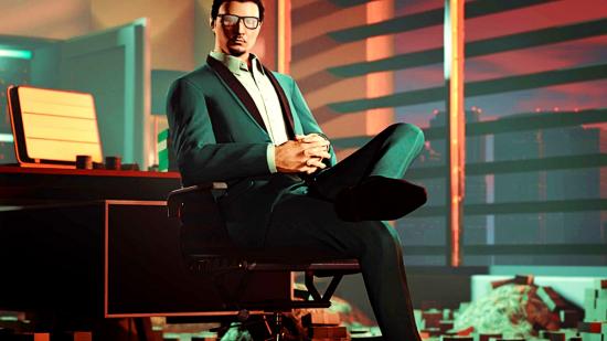GTA Online GTA Plus monthly bonuses: An image of a man sitting in an office surrounded by money