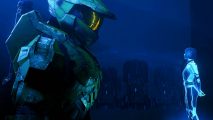 Halo Infinite Co-Op Campaign Release Date: An image of Master Chief facing Cortana from an in-game cutscene.
