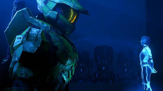 Halo Infinite Co-Op Campaign Release Date: An image of Master Chief facing Cortana from an in-game cutscene.