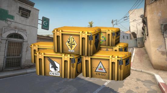 CS:GO cases: A bunch of cases in front of long on Dust 2