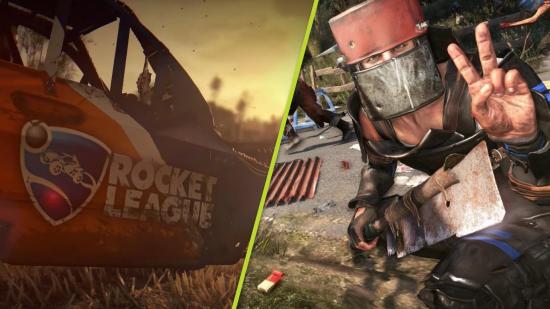 Dying Light 2 Crossover Content: A car with the rocket league logo can be seen, and another player is seen wearing RUST armor.
