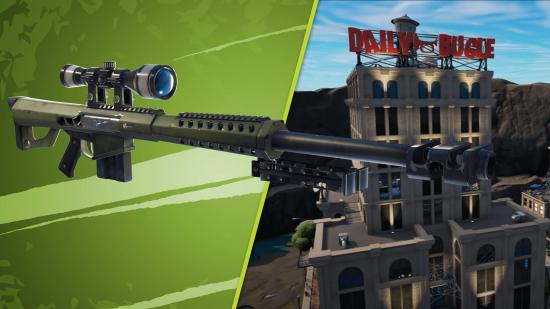 fortnite heavy sniper rifle and daily bugle office in fortnite
