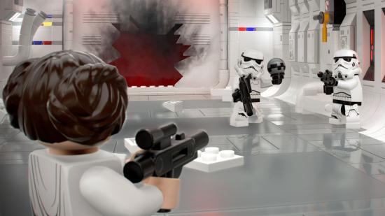 LEGO Star Wars The Skywalker Saga Skill Tree: Leia can be seen shooting Stormtroopers